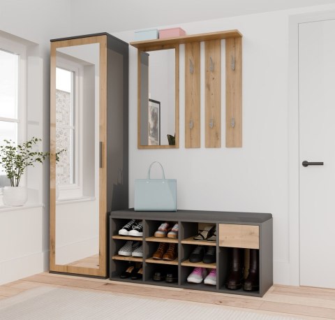 Szafka Na Obuwie Buty Otwarta TALLIN ANTRACYT DĄB ARTISAN Do Przedpokoju
