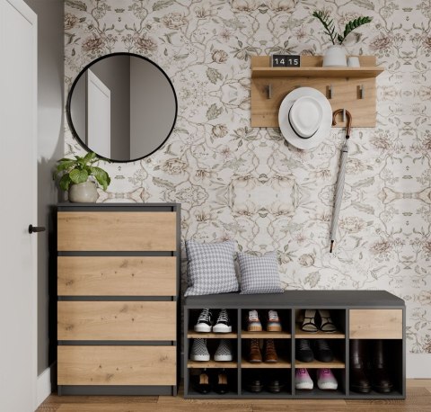 Szafka Na Obuwie Buty Otwarta TALLIN ANTRACYT DĄB ARTISAN Do Przedpokoju