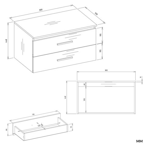 SZAFKA POD UMYWALKĘ NEL 80 ŁAZIENKOWA BIAŁA WISZĄCA 2 SZUFLADY