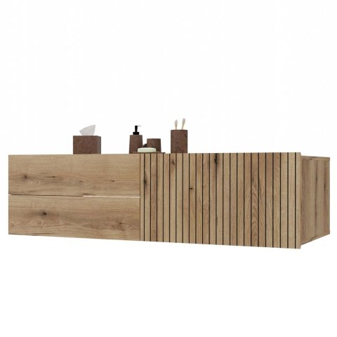 SZAFKA POD UMYWALKĘ TIGO 1D2S DĄB EVOKE 140 CM 2 SZUFLADY RYFLOWANY FRONT WISZĄCA