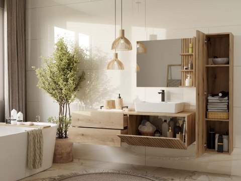 SZAFKA POD UMYWALKĘ TIGO 1D2S DĄB EVOKE 140 CM 2 SZUFLADY RYFLOWANY FRONT WISZĄCA