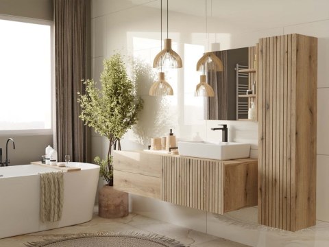 SZAFKA POD UMYWALKĘ TIGO 1D2S DĄB EVOKE 140 CM 2 SZUFLADY RYFLOWANY FRONT WISZĄCA