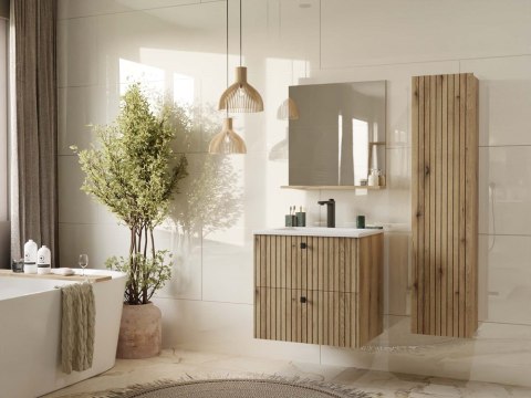 SZAFKA POD UMYWALKĘ TIGO 60 2S DĄB EVOKE 2 SZUFLADY RYFLOWANY FRONT WISZĄCA