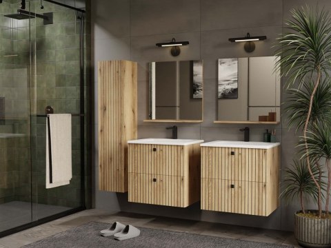 SZAFKA POD UMYWALKĘ TIGO 60 2S DĄB EVOKE 2 SZUFLADY RYFLOWANY FRONT WISZĄCA