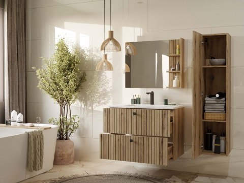 SZAFKA POD UMYWALKĘ TIGO 80 2S DĄB EVOKE 2 SZUFLADY RYFLOWANY FRONT WISZĄCA