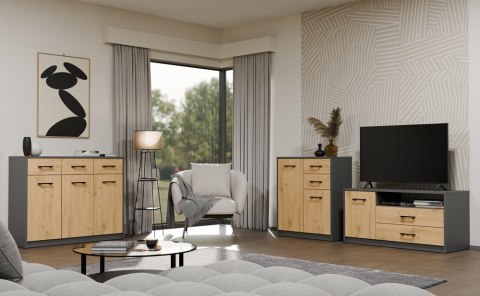 Szafka RTV SIMPLO 1D2S Stolik TV 2 Szuflady 1 Drzwi ANTRACYT DĄB ARTISAN