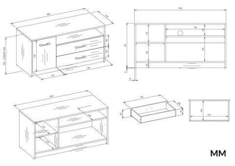 Szafka RTV SIMPLO 1D2S Stolik TV 2 Szuflady 1 Drzwi ANTRACYT DĄB ARTISAN