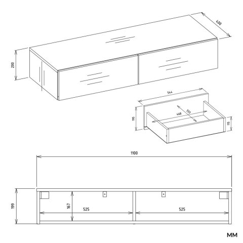 Toaletka Kosmetyczna Wisząca MIKA 110 cm 2 Szuflady Do Sypialni BIAŁA