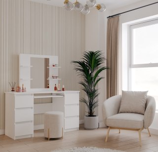 Toaletka Kosmetyczna Z Lustrem Do Makijażu Zestaw MARINA 4P + KUBA Biurko BIAŁA