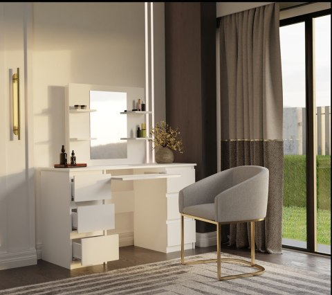 Toaletka Kosmetyczna Z Lustrem Do Makijażu Zestaw MARINA 4P + KUBA Biurko BIAŁA