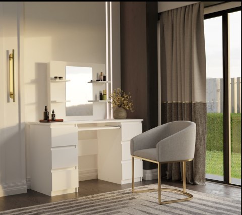 Toaletka Kosmetyczna Z Lustrem Do Makijażu Zestaw MARINA 4P + KUBA Biurko BIAŁA