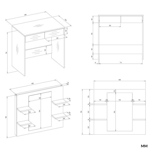 Toaletka Kosmetyczna z Lustrem Do Makijażu MARINA 4P + Biurko 2S KASZMIR