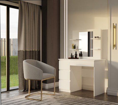 Toaletka MARINA 4P LUSTRO MIJAS LEWE 4 Szuflady 4 Półki BIAŁA Do Sypialni