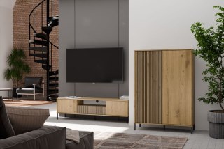 Witryna KAMARO 2DD SLIM/GŁADKI DĄB ARTISAN Lamele Front Ryflowany + Klasyczny