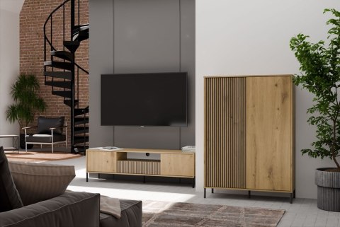 Witryna KAMARO 2DD SLIM/GŁADKI DĄB ARTISAN Lamele Front Ryflowany + Klasyczny