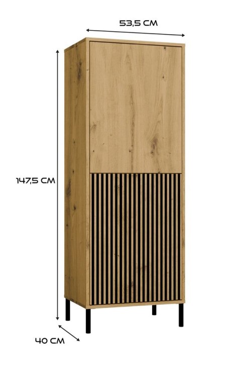 Witryna KAMARO 2DK SLIM/GŁADKI DĄB ARTISAN Lamele Front Ryflowany + Klasyczny