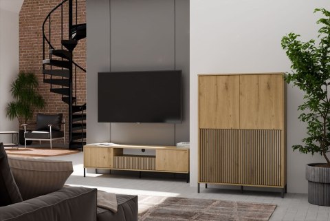 Witryna KAMARO 4DK SLIM/GŁADKI DĄB ARTISAN 4 Drzwi Lamele Front Ryflowany + Klasyczny