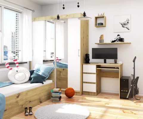 BIURKO A-6 CLP DĄB ARTISAN / BIAŁE LEWOSTRONNE