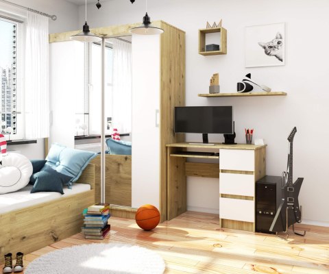 BIURKO A-6 CLP DĄB ARTISAN / BIAŁE PRAWOSTRONNE