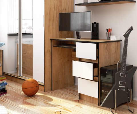 BIURKO A-6 CLP DĄB CRAFT / BIAŁE PRAWOSTRONNE