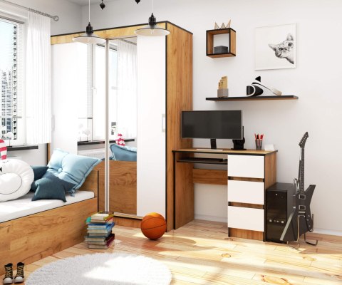 BIURKO A-6 CLP DĄB CRAFT / BIAŁE PRAWOSTRONNE