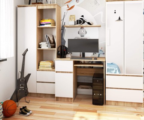 BIURKO KOMPUTEROWE 90 cm PIKSEL LEWE PK SONOMA / BIAŁE