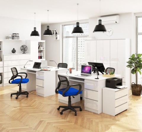 BIURKO KOMPUTEROWE A-11 135 cm 6 SZUFLAD PK BIAŁE / BIAŁY POŁYSK