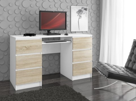 BIURKO KOMPUTEROWE A-11 135 cm 6 SZUFLAD PK BIAŁE / SONOMA