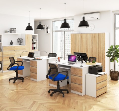 BIURKO KOMPUTEROWE A-11 135 cm 6 SZUFLAD PK BIAŁE / SONOMA