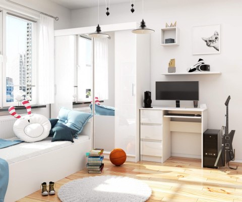 BIURKO KOMPUTEROWE A-6 90 cm LEWE PK BIAŁE / BIAŁY POŁYSK