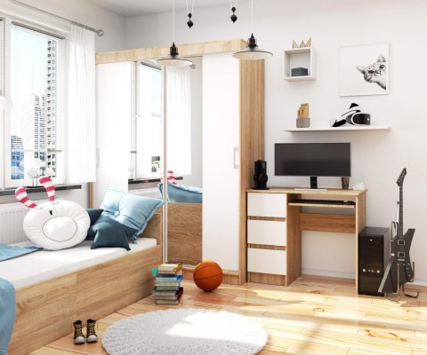 BIURKO KOMPUTEROWE A-6 90 cm LEWE PK SONOMA / BIAŁE