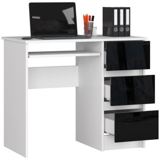 BIURKO KOMPUTEROWE A-6 90 cm PRAWE BIAŁE / CZARNY POŁYSK