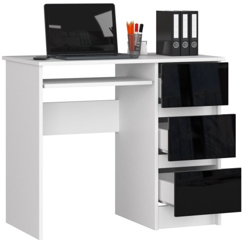 BIURKO KOMPUTEROWE A-6 90 cm PRAWE BIAŁE / CZARNY POŁYSK