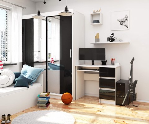 BIURKO KOMPUTEROWE A-6 90 cm PRAWE BIAŁE / CZARNY POŁYSK