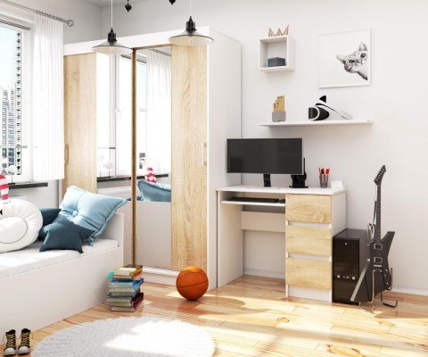 BIURKO KOMPUTEROWE A-6 90 cm PRAWE BIAŁE / SONOMA