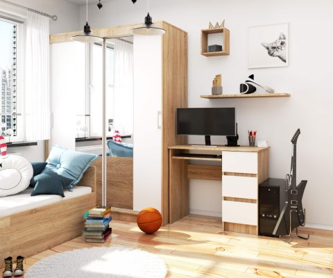 BIURKO KOMPUTEROWE A-6 90 cm PRAWE SONOMA / BIAŁE