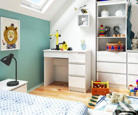 BIURKO KOMPUTEROWE A-7 90 cm PRAWE PK BIAŁE / BIAŁY POŁYSK