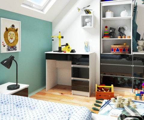 BIURKO KOMPUTEROWE A-7 90 cm PRAWE PK BIAŁE / CZARNY POŁYSK