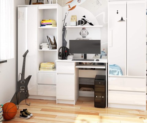 BIURKO KOMPUTEROWE PIKSEL BIAŁE POŁYSK LEWE