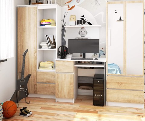 BIURKO KOMPUTEROWE PIKSEL BIAŁE / SONOMA - LEWE