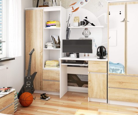 BIURKO KOMPUTEROWE PIKSEL PK BIAŁE / SONOMA - PRAWE