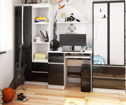 BIURKO KOMPUTEROWE PIKSEL PK CZARNY POŁYSK LEWE