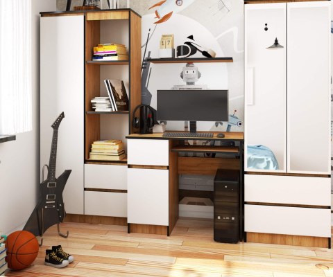 BIURKO KOMPUTEROWE PIKSEL PK DĄB CRAFT / BIAŁE - LEWE