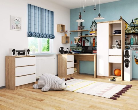 BIURKO NAROŻNE B16 124 cm LEWE 3 SZUFLADY DĄB SONOMA / BIAŁE