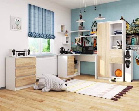 BIURKO NAROŻNE B16 124 cm LEWE 3 SZUFLADY PK BIAŁE / SONOMA