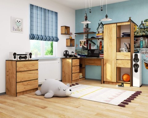 BIURKO NAROŻNE B16 124 cm LEWE 3 SZUFLADY PK DĄB CRAFT