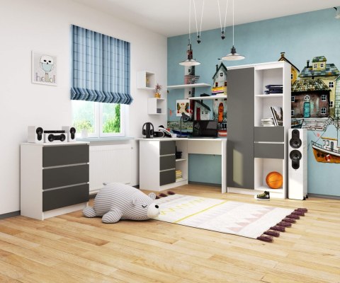 BIURKO NAROŻNE B16 CLP LEWE PK BIAŁY / SZARY