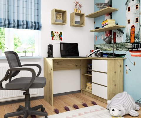 BIURKO NAROŻNE B16 CLP PRAWE DĄB ARTISAN / BIAŁE