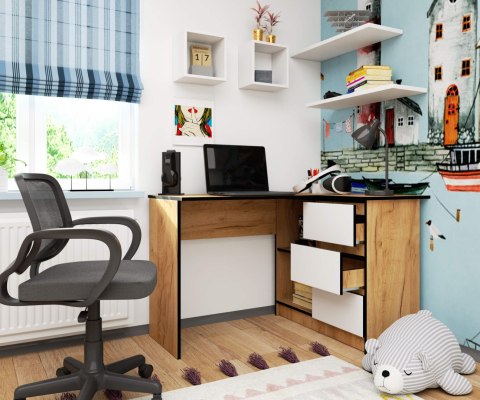 BIURKO NAROŻNE B16 CLP PRAWE DĄB CRAFT / BIAŁE