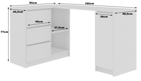 BIURKO NAROŻNE B20 155 cm LEWE PK BIAŁY POŁYSK